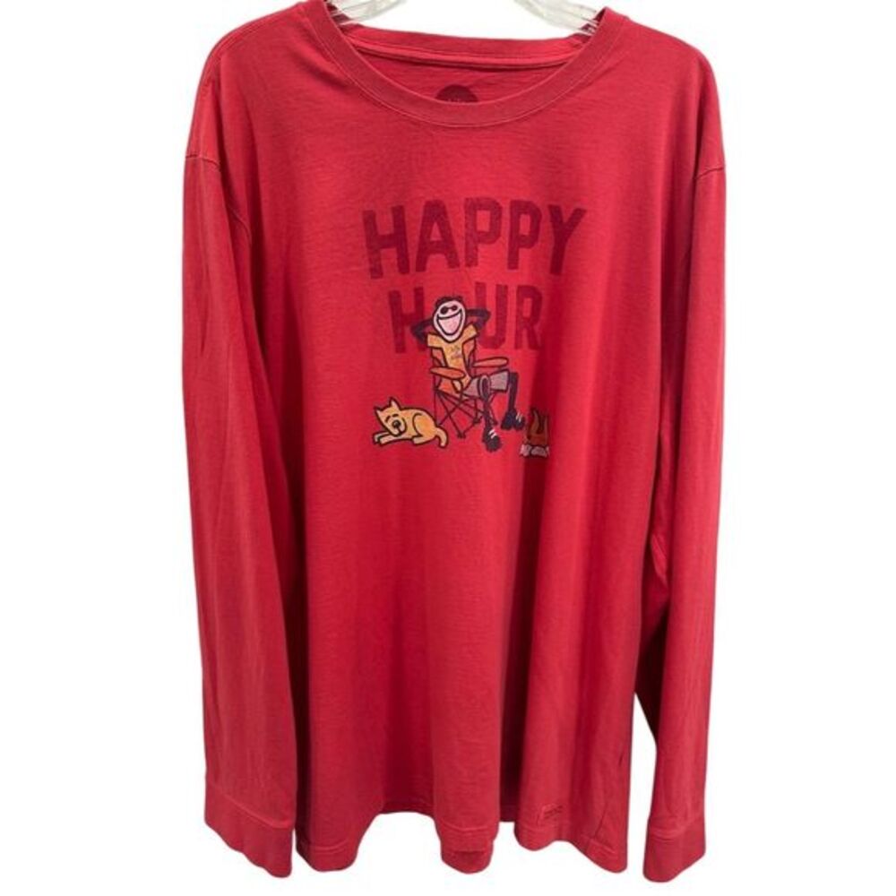 Life is Good‎ Men's Sz 2XL Red Long Sleeve Graphic T-Shirt "Happy Hour" AK73